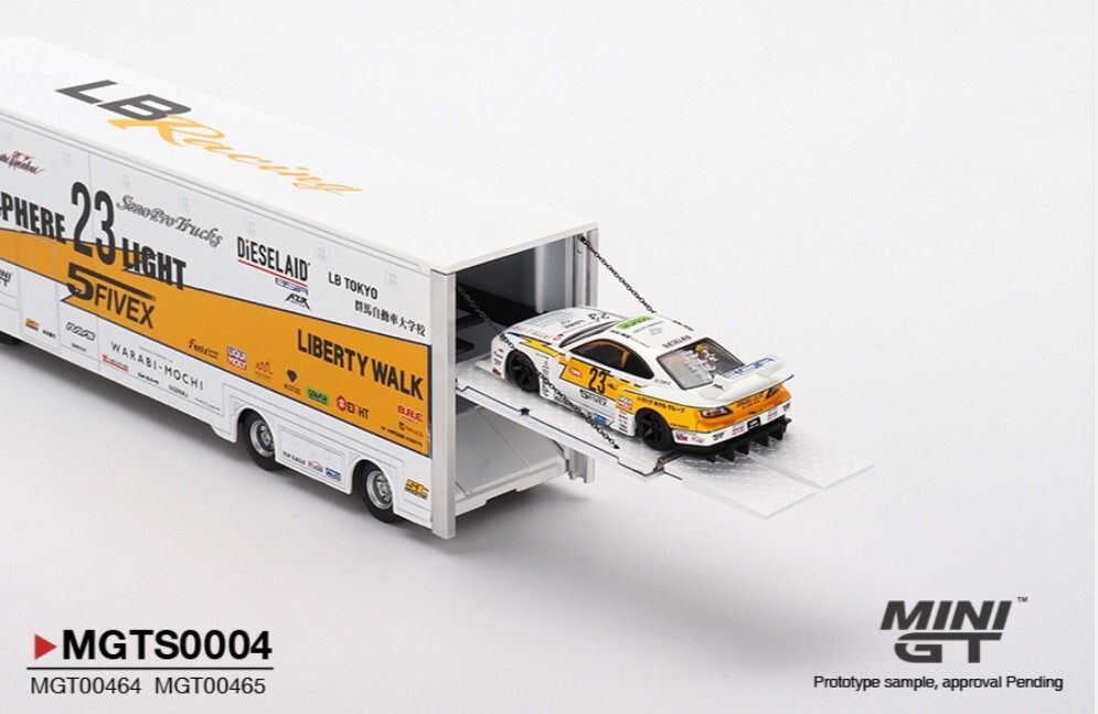 Mini GT 1/64 LB Racing Transporter Set-Mercedes-Benz Actros+Nissan