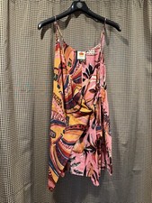 FARM Rio Banana Mix Mini Wrap Dress Plunging V Neck Multicolor: XS