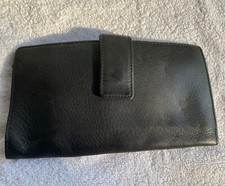 Genuine Leather Checkbook Cover Card Wallet Black 4  X 7  Snap Outside ID Window