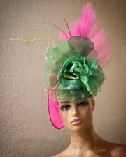 Aimee Fuller Kentucky Derby Hat Shocking Hot Pink Rose Green Ascot Fascinator
