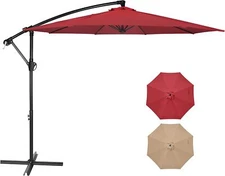 10ft Cantilever Patio Umbrella Outdoor Pool Offset Hanging Umbrella 360°Rotation