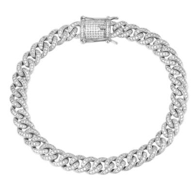 Mens 8mm White Gold Plated Stainless Steel Iced CZ Out Miami