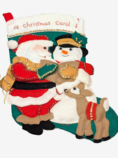 Design Works FINISHED Felt Handsewn Christmas Stocking-Reindeer Santa Frosty 15"