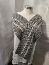 New Handmade Crocheted Soft Long Wide Rectangle Neck Scarf Shawl Warp Gray