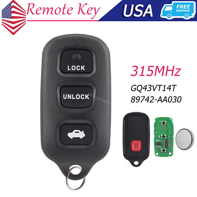 For 2002 2003 2004 2005 2006 Toyota Camry Remote Control Key Fob 4B GQ43VT14T