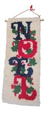 Vintage Christmas Wall Hanging With "Noel" Design  Bright Latch Hook 12" x 29"