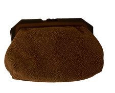 Italian Leather Suede Clutch Small w/ Acrylic Clasp. Brown and Camel. 1960s
