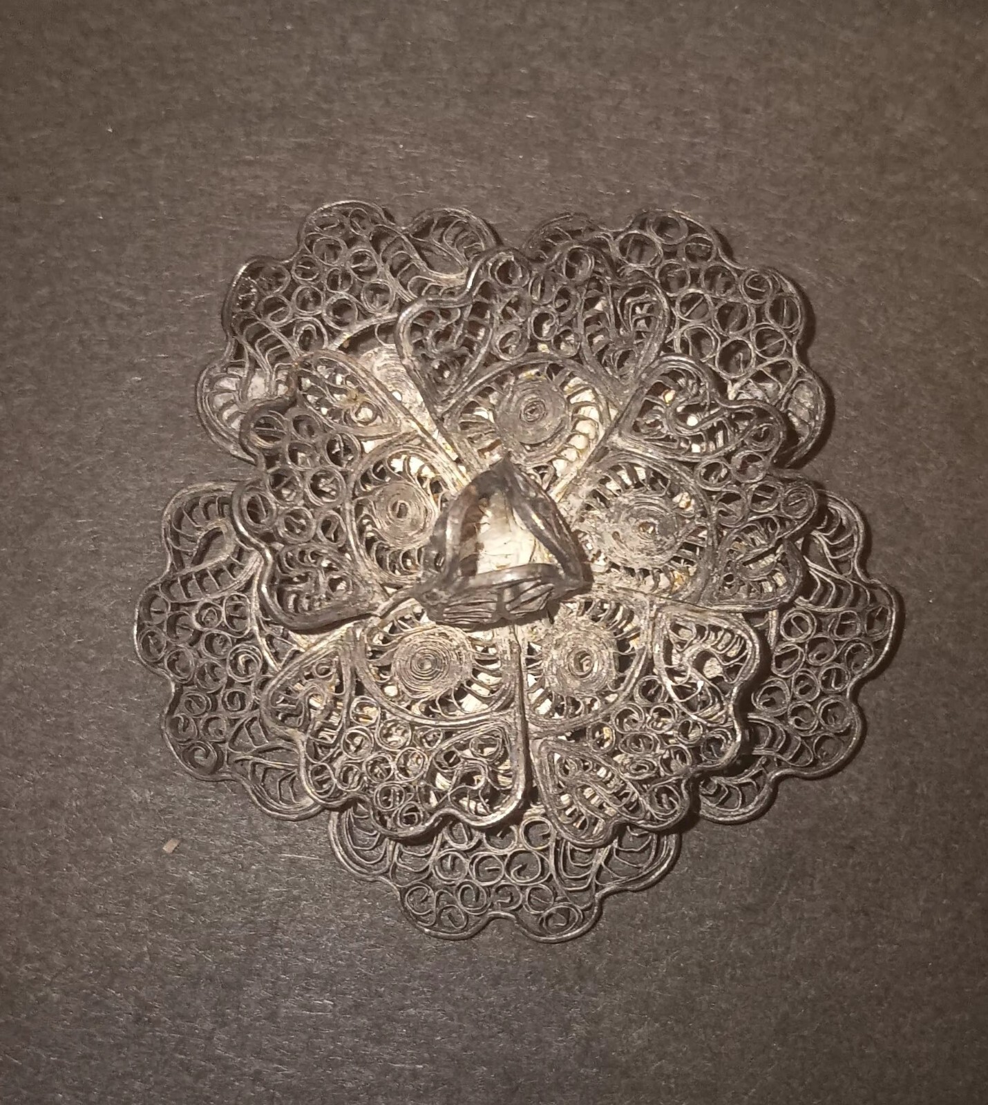 Three-Dimensional Large Silver Filigree Flower Br… - image 1