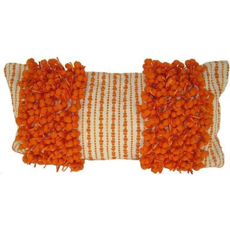 Almohada a rayas Funberry tejida a mano con detalles de diseño naranja 28 x 14" Foto 4 de 4