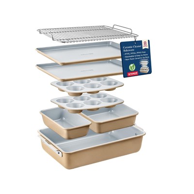 Bakken 8-Piece Stackable Bakeware Set   Ceramic Non-Stick, Oven-Safe Bakin