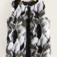 Colorblock Faux Fur Vest By Shein