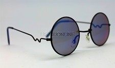 BLUE MIRROR ROUND SUNGLASSES BLACK FRAMES VAMPIRE COSPLAY STEAM PUNK HIPPIE