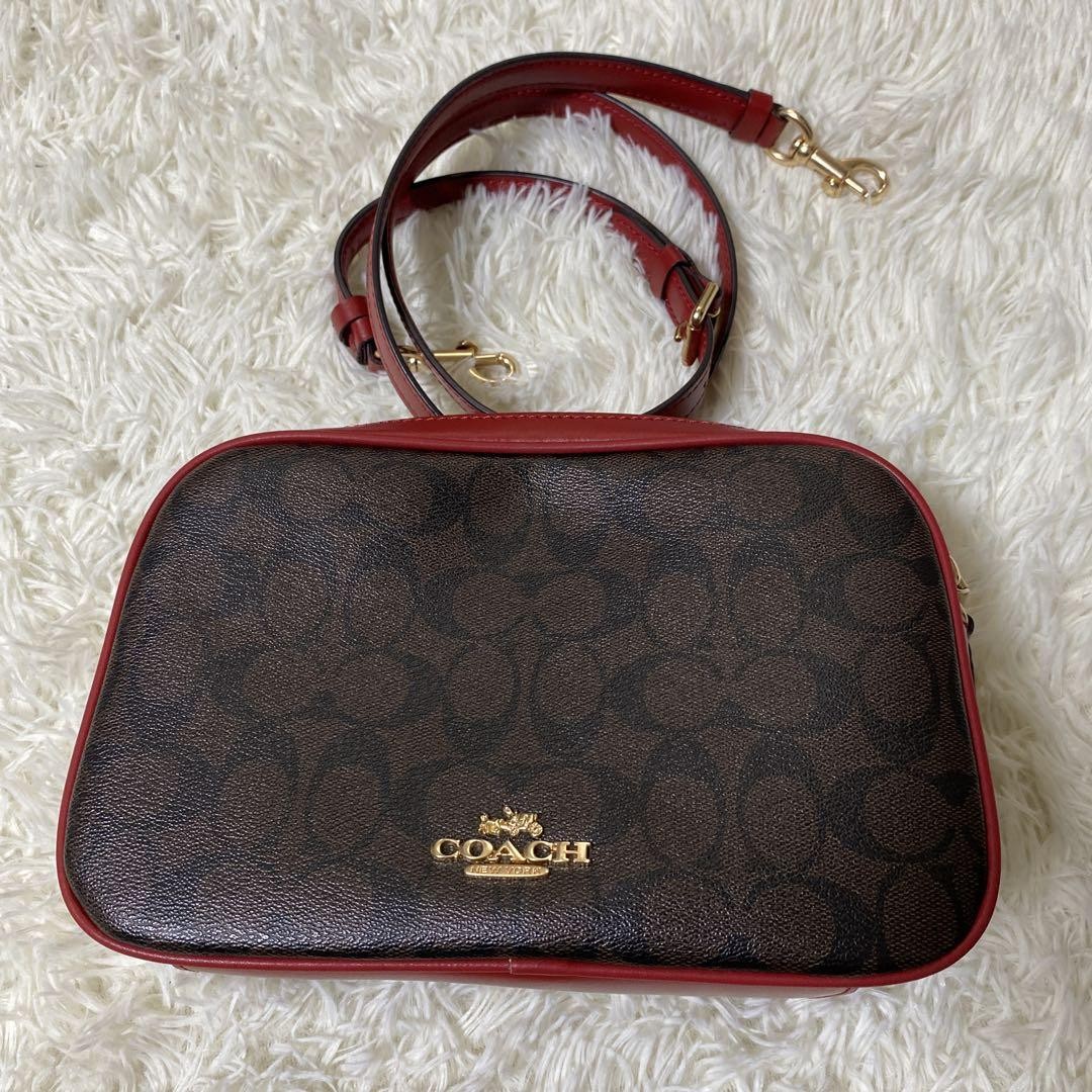 Vintage Coach Leather Crossbody Bag in Red Brown with Twin Zipper