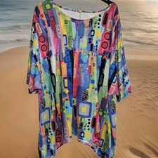 Tunika Zipfelshirt Shirt blau pink bunt  5 XL, Gr. 54 - 56 ungetragen