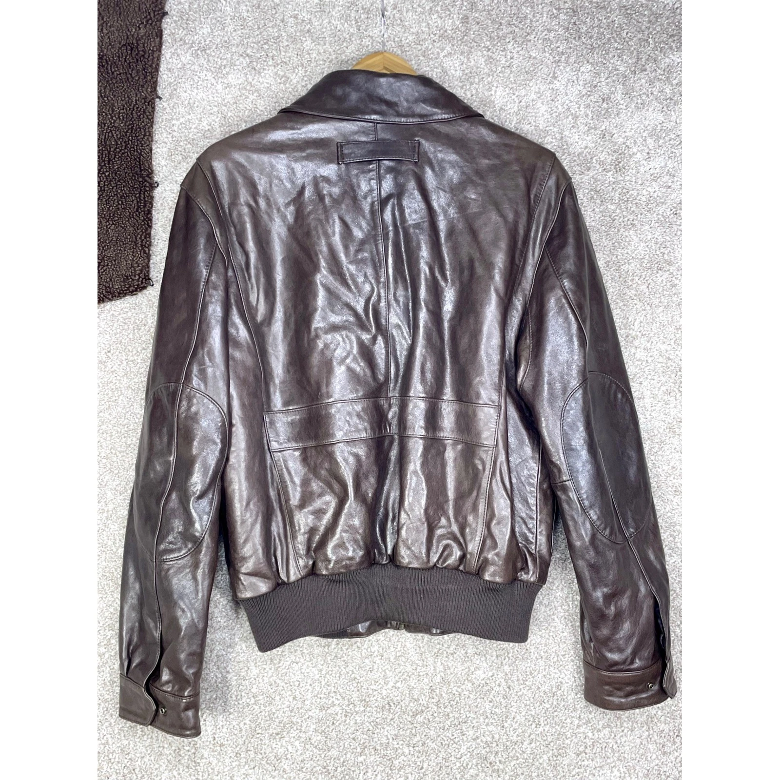 Roundtree & Yorke Lambskin Leather Bomber Jacket Mens S Brown Aviator Fur Moto - product detail image 5