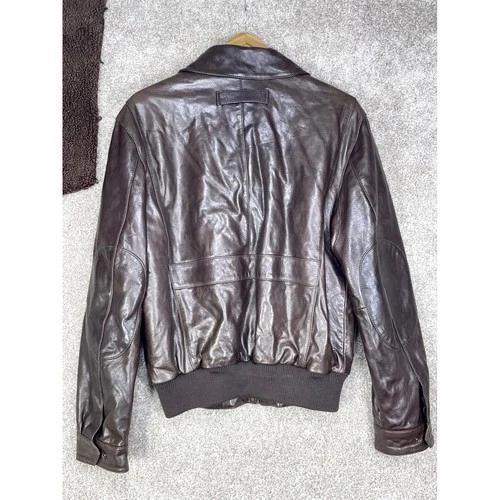 Roundtree & Yorke Lambskin Leather Bomber Jacket Mens S Brown Aviator Fur Moto image 5