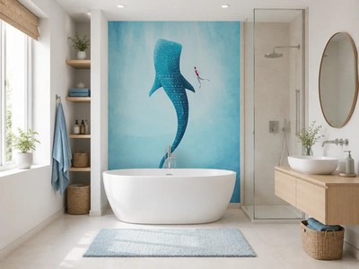 Whale Wallpaper Mural for kids and teen bedroom art decor for childrens fish