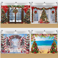 Christmas Tree Window Snow Scene Xmas Party Backdrop Photo Background Decor
