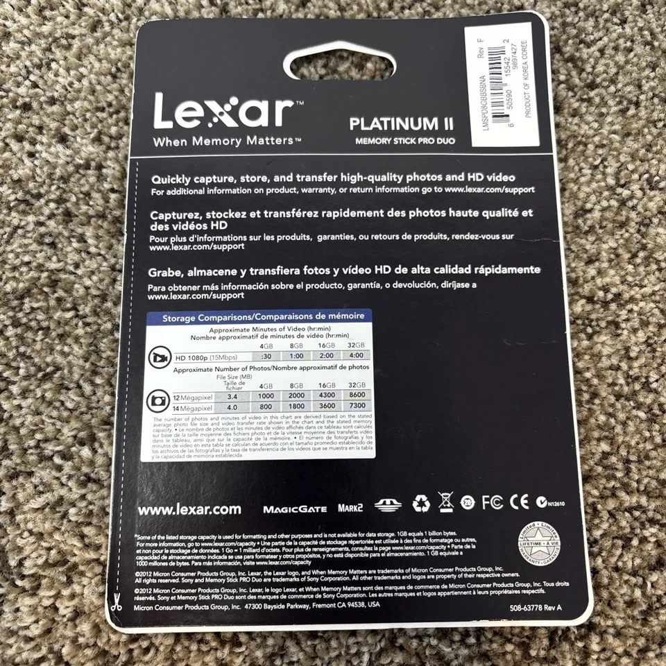 8gb LEXAR PRO Duo memory stick Mark2 for pro duo Sony cameras & Sony PSP - Image 2 of 2