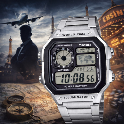  Casio AE1200WHD-1A Royale World Time Stainless Bracelet AE-1200 AE-1200WHD READ