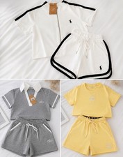 Girls 2-Piece Casual Shorts Set Solid Short Sleeve T-Shirt  Shorts Logo