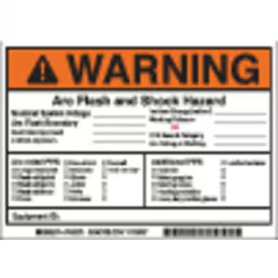 Brady 145973 Label, 5In.Hx, 7In.W, Warning Arc Flash, Pk5