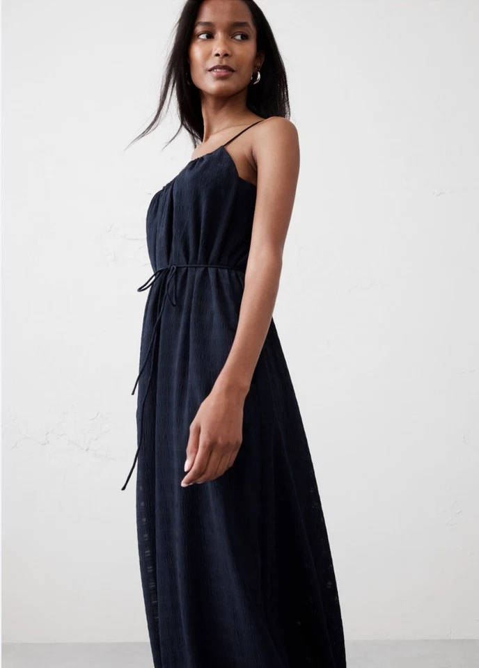 Nuevo con etiquetas Maxi Vestido Banana Republic Jacquard Cuadros Corbata Cintura L 2025 Preppy Azul Marino Foto 2 de 4