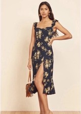 Reformation Bondi Dainty Floral Yolanda Ruffle Sweetheart Midi Slit Dress 2 XS