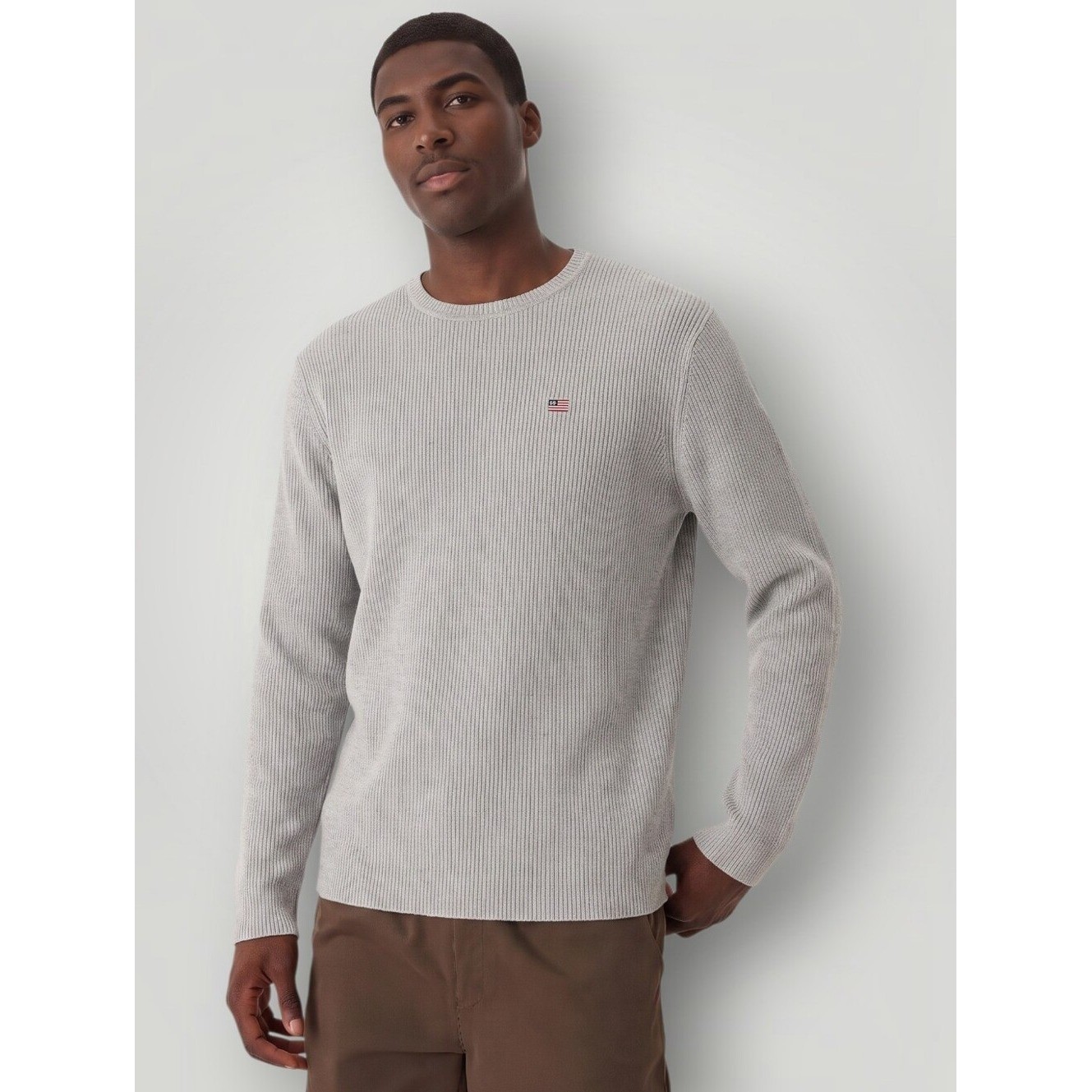 Polo Jeans Co Ralph Lauren Ribbed Sweater Small Gray Flag Logo Crewneck Vintage