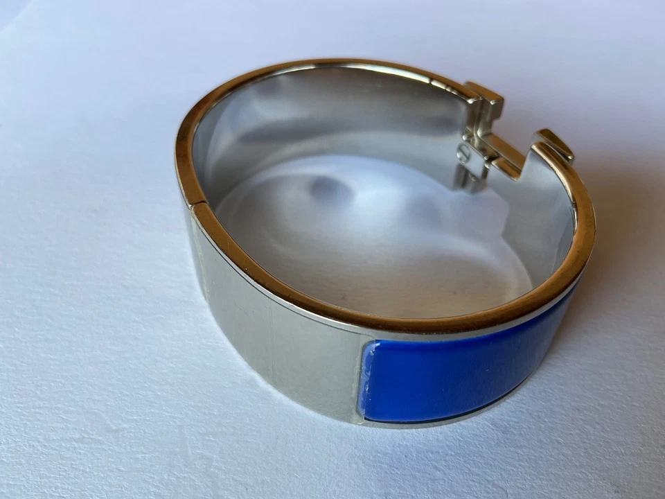 Pulseira HERMES GM tamanho azul royal esmalte paládio HW Clic Clac H - Imagem 3 de 4