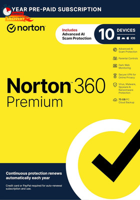 Norton 360 Premium, Antivirus Software for 10 Devices with Auto-Renewal   Includ