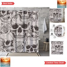 Gothic Skeleton Shower Curtain 72x72 Black Floral Skull Bathroom Decor