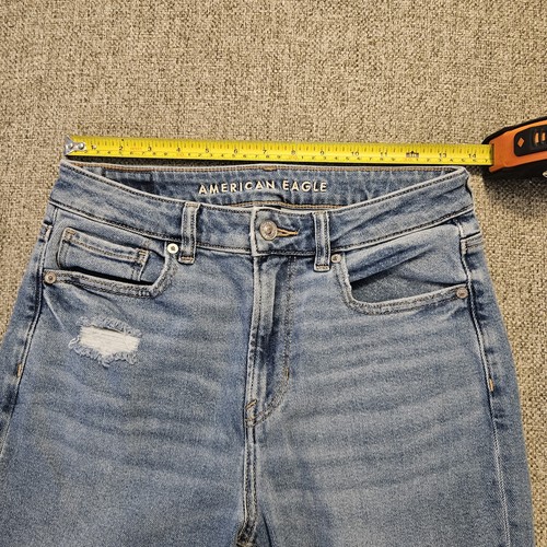 American Eagle Stretch Relaxed High Waist Mom Jeans in Washed Blue Size 4 Long - Picture 4 of 7