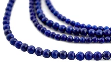 Vintage Round Dark Lapis Lazuli Beads 3-4mm Blue Gemstone 16 Inch Strand