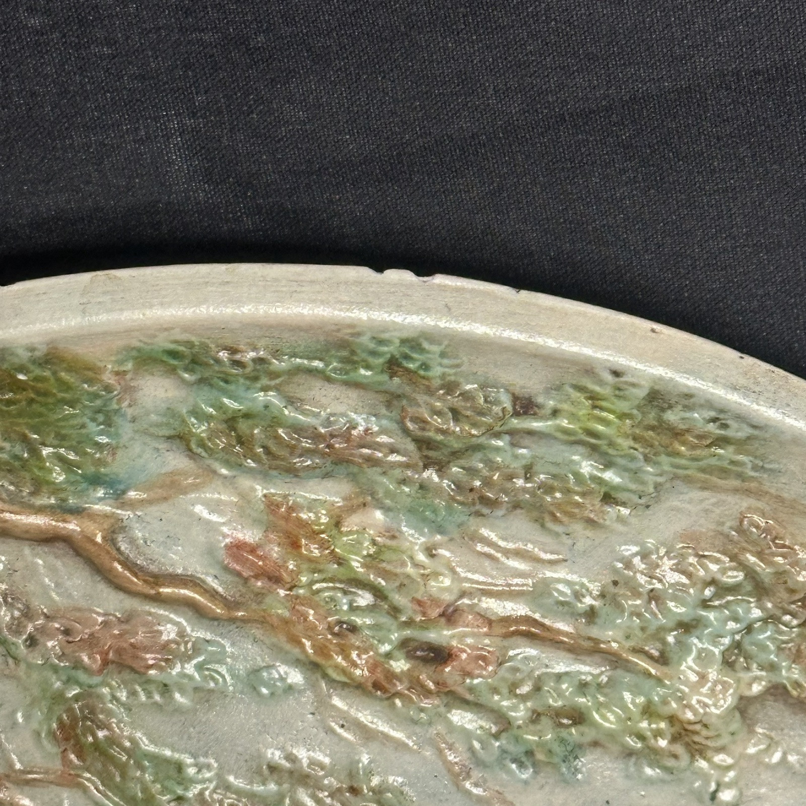 Vintage 1980 Byron Molds 3D Ceramic Plate Wall Decor Harvest Autumn Porch 10”