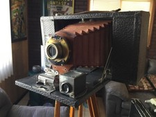 Vintage Eastman Kodak No. 3 Folding Brownie Camera - Original Wood 3 Pc Stand