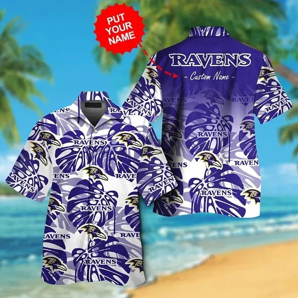 Button Up Baltimore Ravens Short Sleeve Tropical Hawaiian Shirt