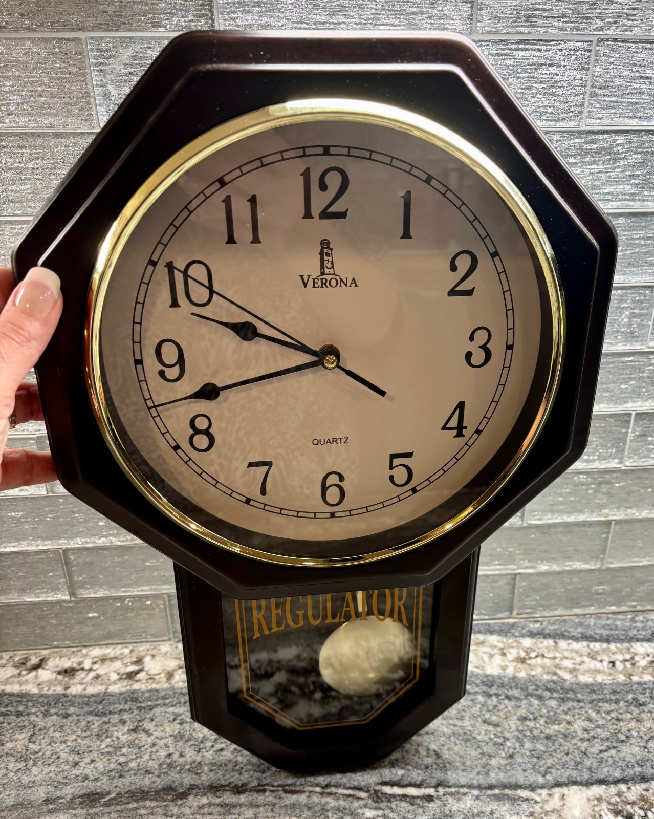 Vintage Verona -Pendulum Quartz Regulator Wall Clock - Octagon Case