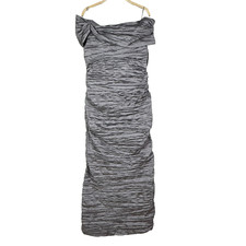 Alex Evenings Off Shoulder Crushed Taffeta Stretch Dress Platinum Gray Sz 16