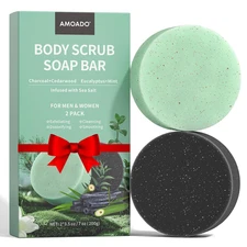 2 Pack Exfoliating Body Scrub Soaps, Eucalyptus＋Charcoal Exfoliating Soap Bar fo