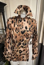 Cache Gold Leopard Print Coat Linen Blend Size Small Stunning!!! Rare Deadstock