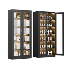 71" Tall Lockable Display Cabinet with Glass Doors & 5 Adjustable Shelves Black