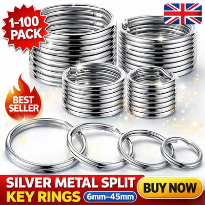 1-100x Silber Metall Doppel Split Schlüsselringe (6mm-45mm) Schlüsselring Eisen Creolen Schlaufe