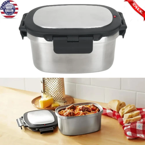 33 Oz Rectangular Insulated Food Container Removable Divider Stainless Steel