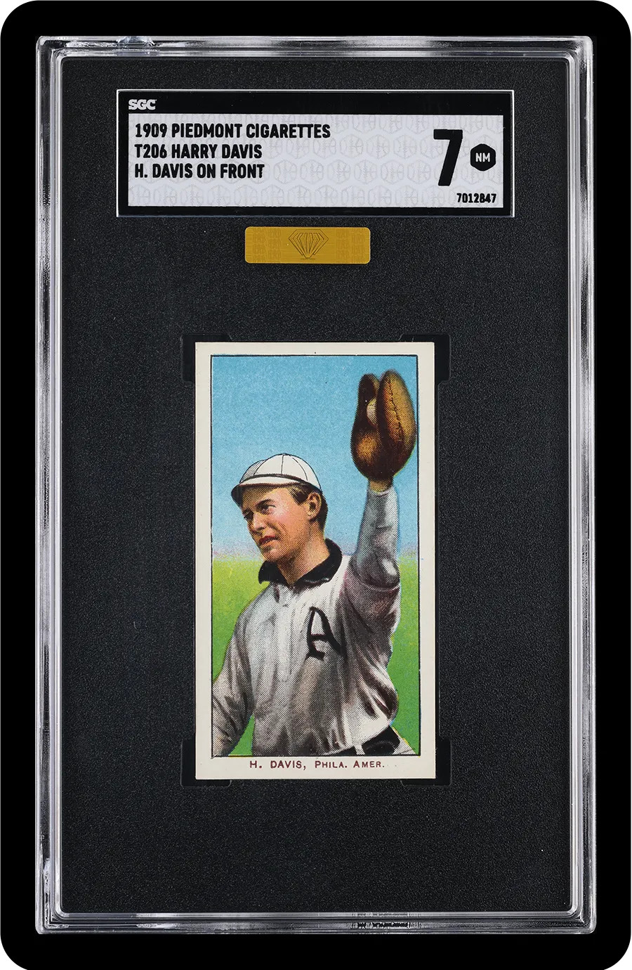 1909 Piedmont T206 Harry Davis  # H. Davis On Front SGC 7 with MBA gold top 5%