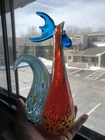 VTG Murano Style Art Glass Rooster Figurine Sculpture Hand Blown Glass 9.5”