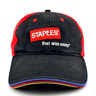 Adult STAPLES: THAT WAS EASY CAP Black Red - OSFM - Adjustable