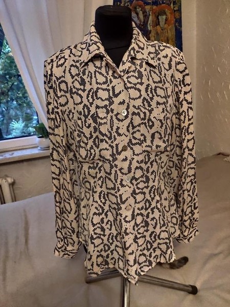 Women Blue Water Shirt Black Silk 36