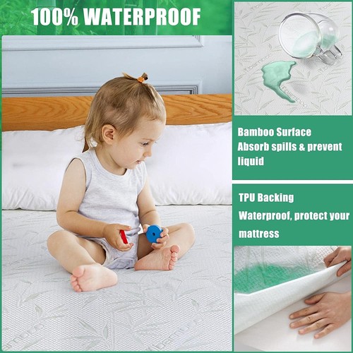 BAMBOO 100% WATERPROOF MATRESS / PILLOW MATTRESS PROTECTOR SOFT FITTED BED COVER - Picture 17 of 33