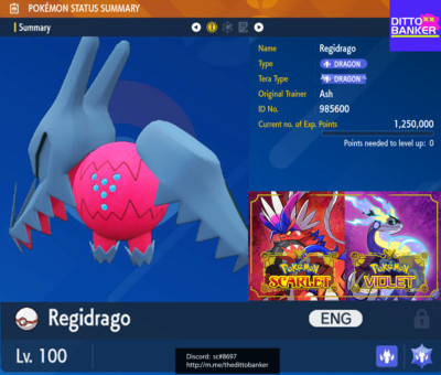 Pokemon Scarlet/Violet REGIDRAGO Lv100 LEGENDARY 6IV Jolly w Masterball